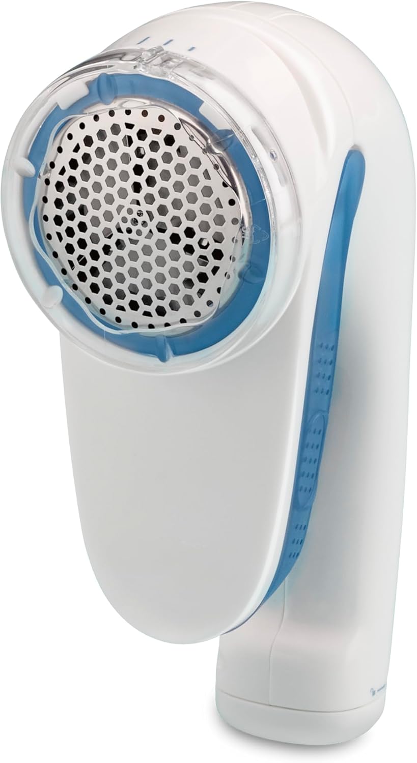 Conair Fabric Shaver - Battery Operated Lint & Fuzz Remover, Pilling Defuzzer for Clothes, Sweaters, Sofas, Travel Friendly, Compact White - PuriLite