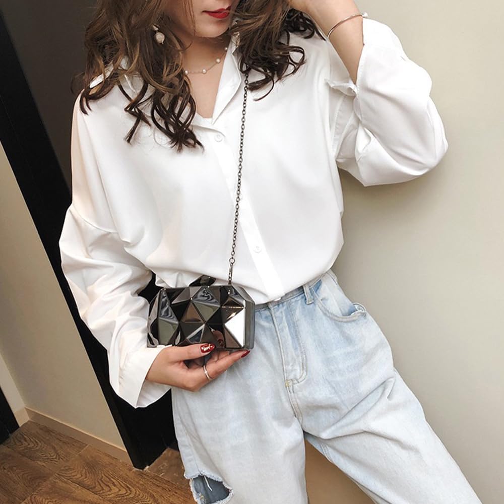 Clutch Purses for Women Lattice Pattern Metal Handbag Chain Geometric Evening Bag for Women