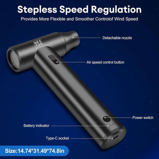 NESTOS High-Speed Wireless Electric Air Duster, 125000 RPM Turbo Jet Fan, Cordless Compressed Air Blower