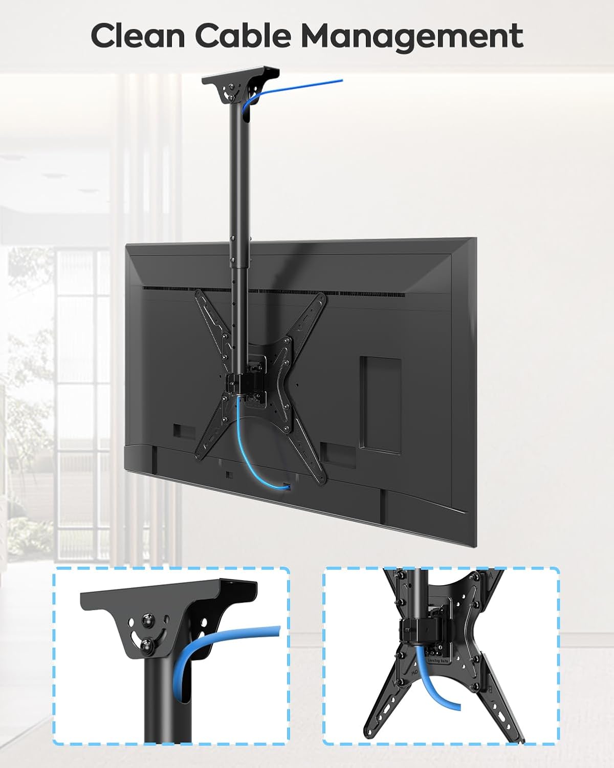 MOUNTUP Ceiling TV Mount for Most 24''-65'' TVs, Hanging TV Ceiling Mount for 32 43 50 55 60 65 inch TVs, Full Motion Height Adjustable TV Mount Bracket, Holds up to 99lbs, Max VESA 400x400mm, MU0039