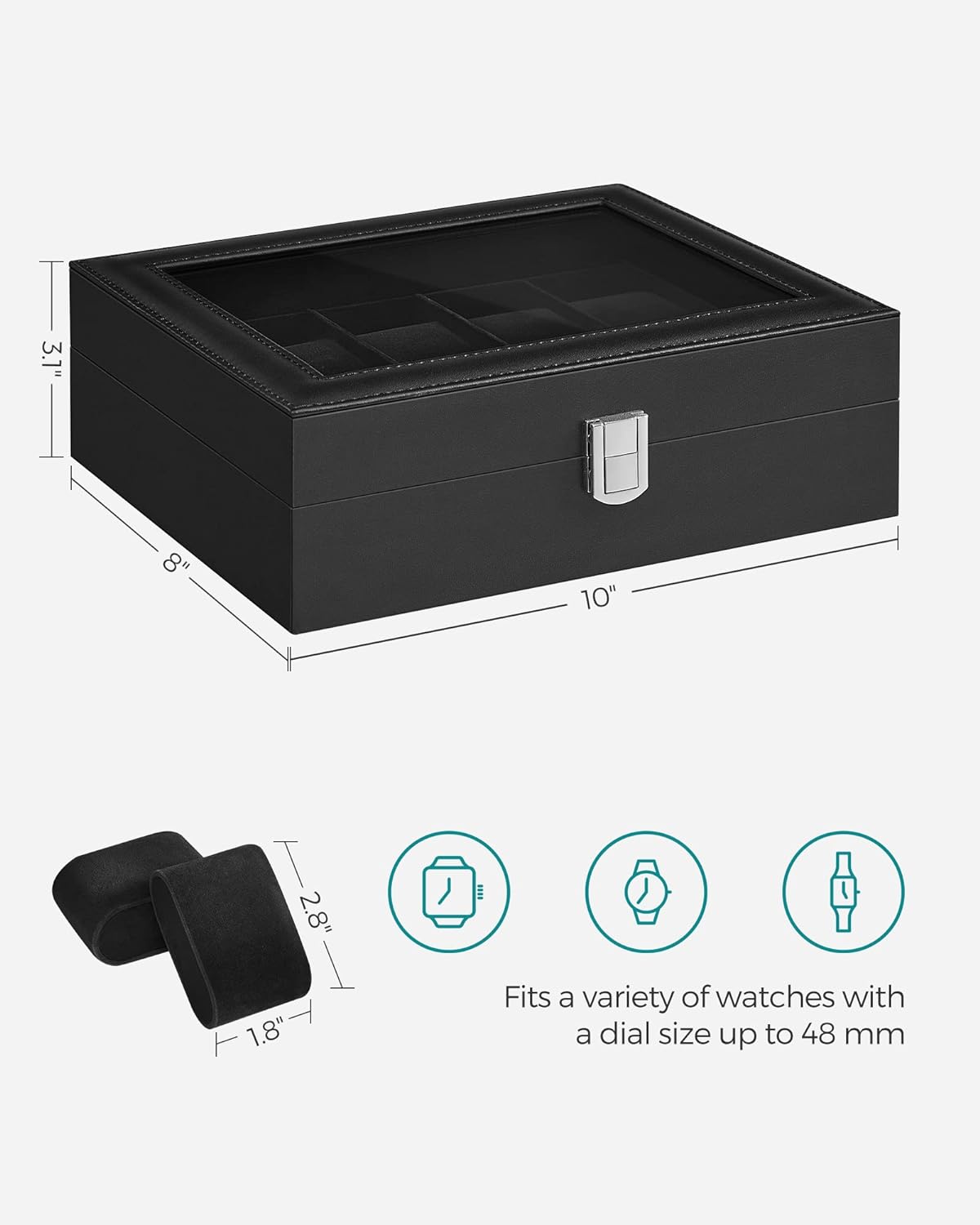 SONGMICS Watch Box, 6-Slot Watch Case, Watch Box Organizer, Black Synthetic Leather, Greenish Gray Lining UJWB06BK