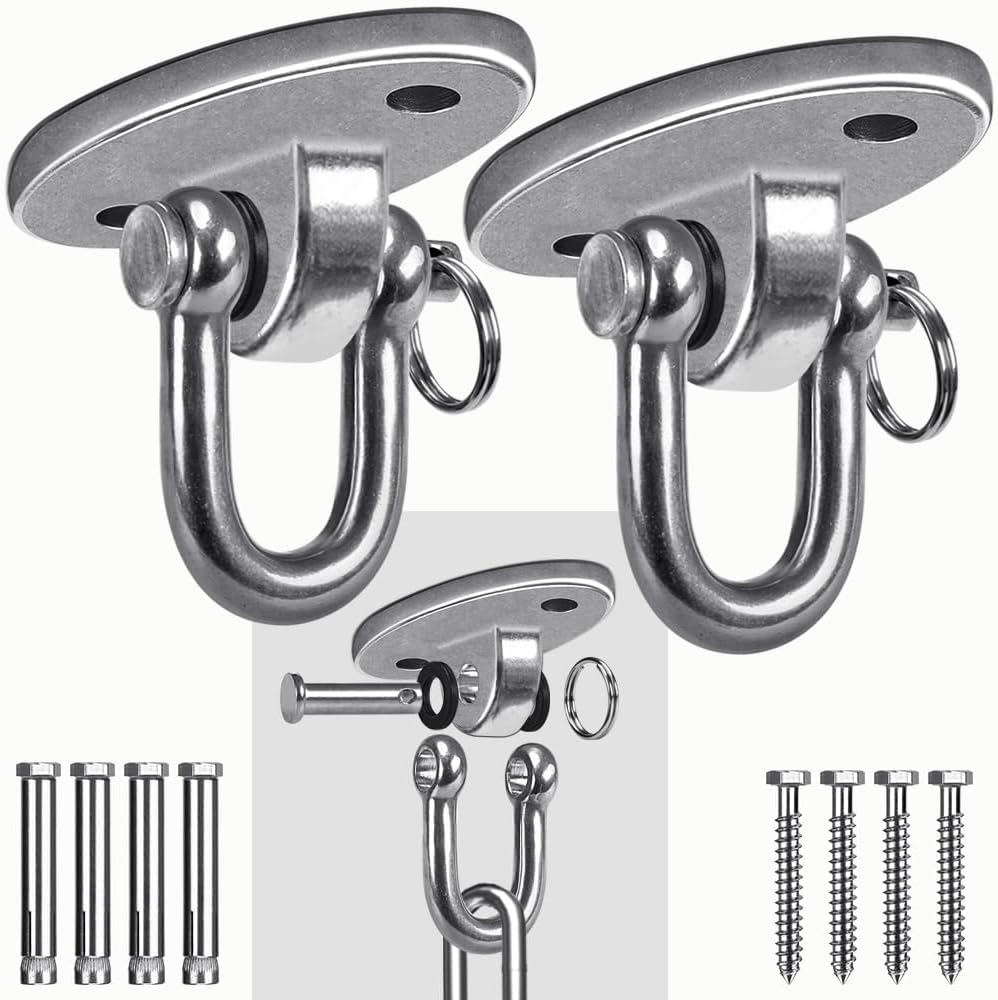 SELEWARE 2 Pack 2000 lb Capacity Stainless Steel 180° Swing Hangers Heavy Duty Swing Hooks for Concrete Ceiling Wooden Hanging Hardware for Por Porch Playground Hammock Gym Swing Sets
