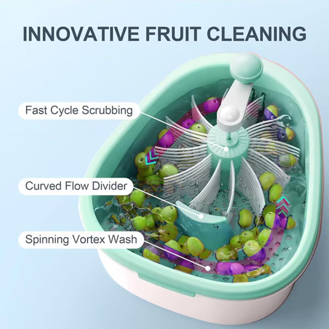 Fruit Cleaner Spinner, Fruit Cleaner Spinner with Brush, Fruit Washer Spinner Bowl, Portable Fruit Cleaner Bowl, Fruit and Vegetable Washing Machine with Lid for Kitchen (Blue)