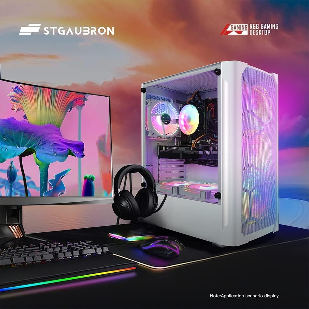 STGAubron Gaming PC Computer Desktop, GeForce RTX 2060 Super, Intel Core i7 8th up to 4.1GHz, 16G DDR4, 1T SSD, 600M WiFi, BT 5.0, RGB Fan x6, Windows 11 Home