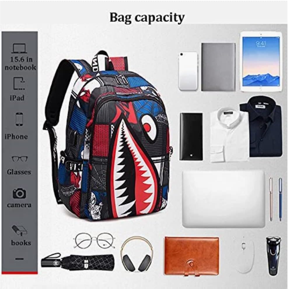 Boys' backpack School Backpack,Stylish backpack with USB port.Laptop Backpack can hold 15.6in Notebook (Red)