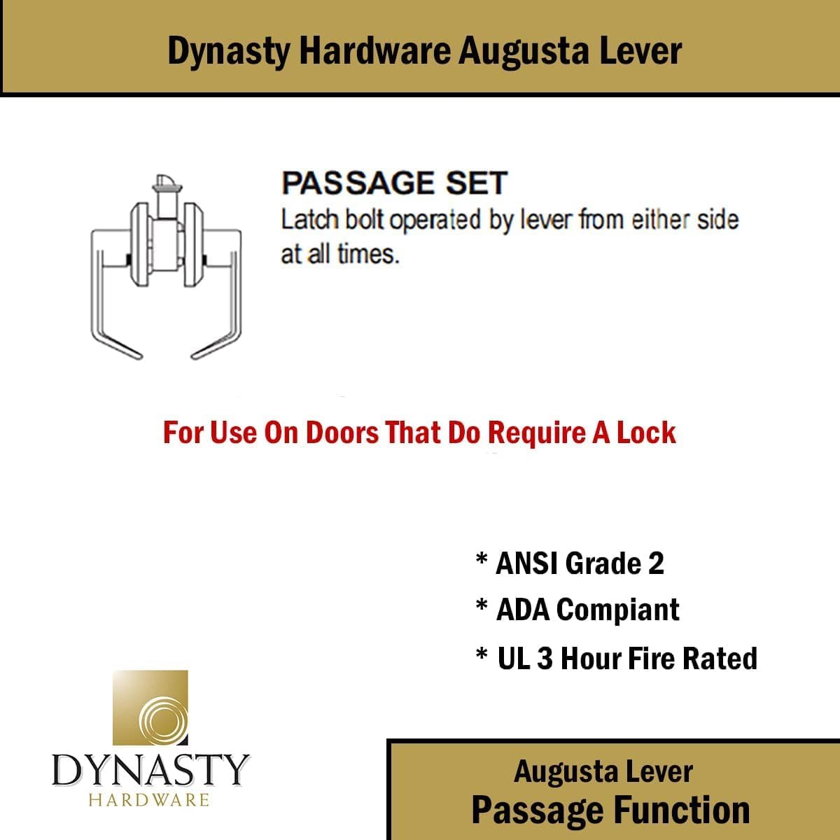Dynasty Hardware AUG-00-26D Grade 2 Commercial Duty Office Door Keyed Lever Lockset, ADA, Satin Chrome Finish