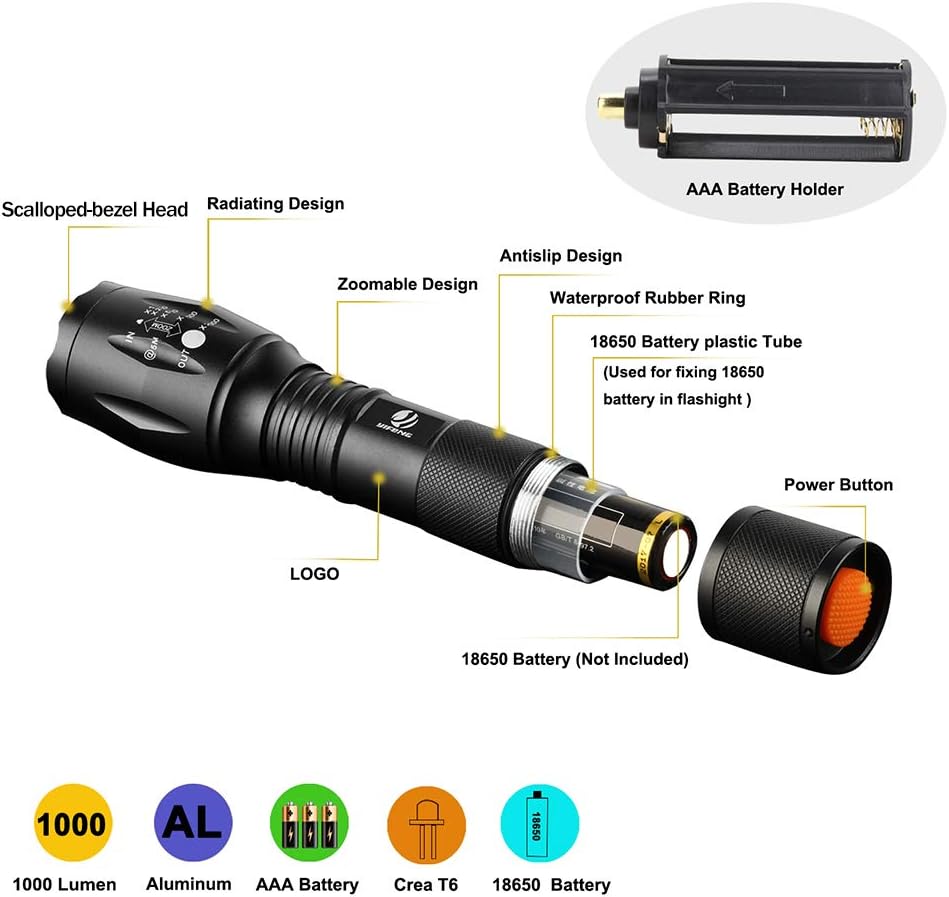 Flashlight Rechargeable 5 Modes of 10000 High Lumen,IPX6 Waterproof Flashlight,LED Flashlight Ultra Bright,Portable Flashlight for Outdoor Activities Such as Camping,Cycling,Mountain