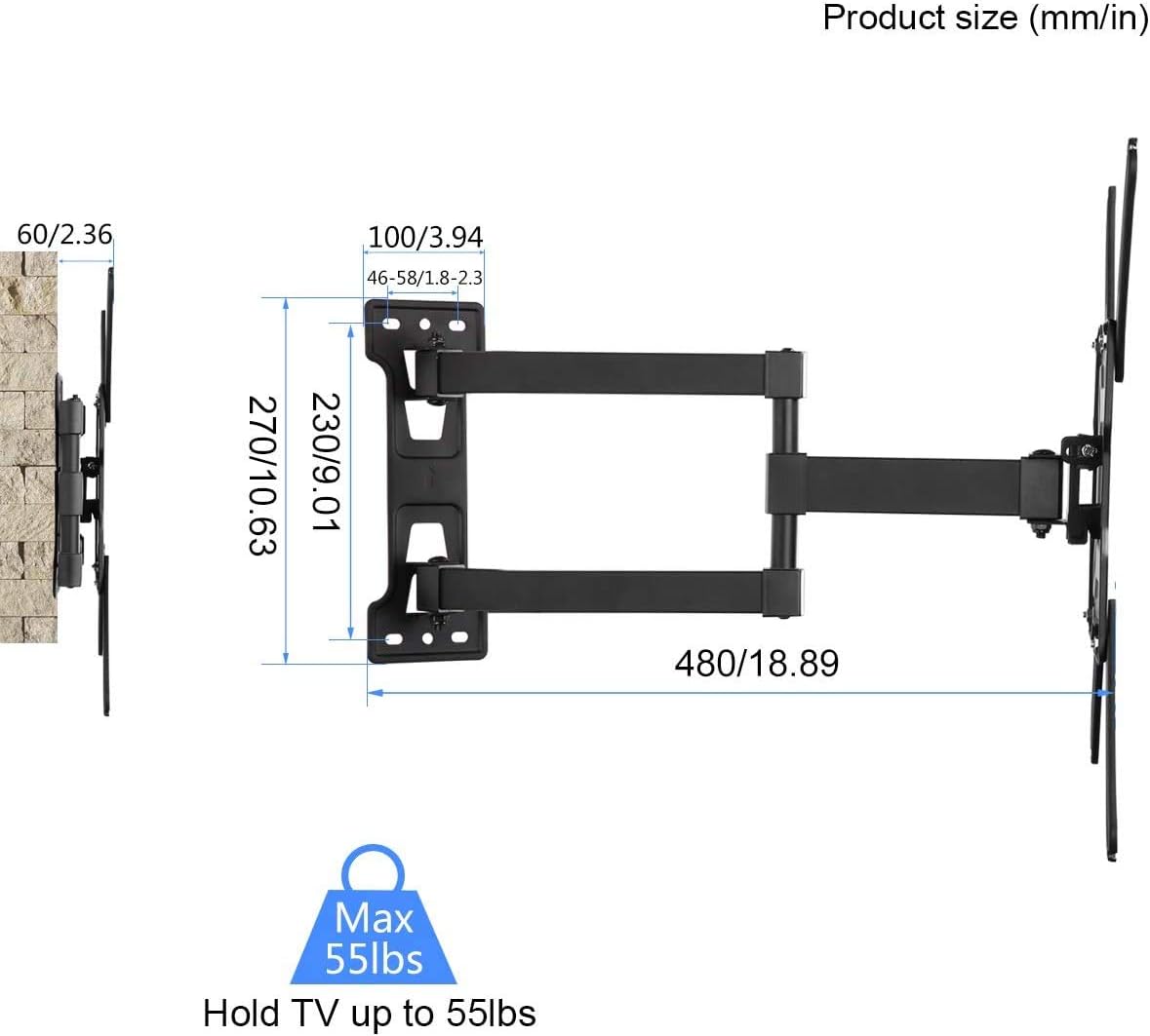 Suptek Adjustable TV Wall Mount Swivel and Tilt TV Arm Bracket for Most 32-55 inch LED, LCD Monitor and Plasma TVs up to 70lbs VESA up to 400x400mm (MAFD-L400)