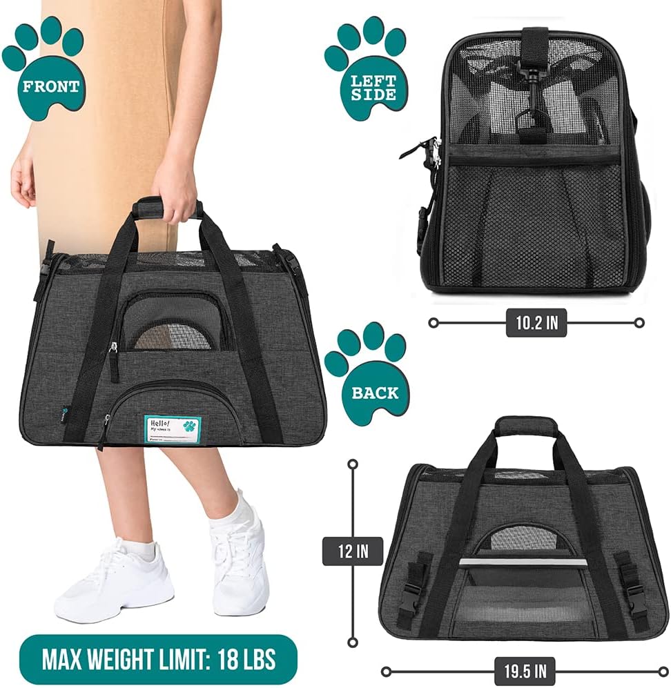 Premium Airline Approved Soft-Sided Pet Travel Carrier by PetAmi | Ventilated, Comfortable Design with Safety Features | Perfect For Plane or Car | Ideal for Small to Medium Sized Cats, Dogs, and Pets