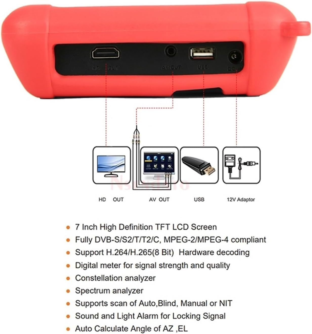 WS6980 DVB-S2 DVB-T2/C Satellite Sat Finder Meter 7 Inch Satellite Signal Spectrum Analyzer for Dish Network Directv