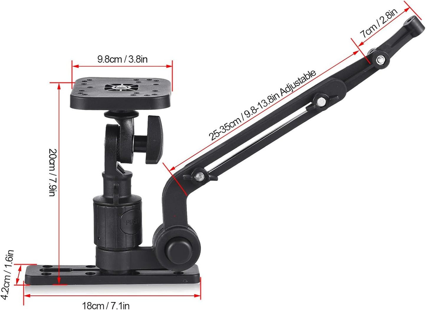 HXBER Kayak Fish Finder Mounting Plate Kayak Boat Transducer Mounting Arm with Adjustable Fishing Pole Holder