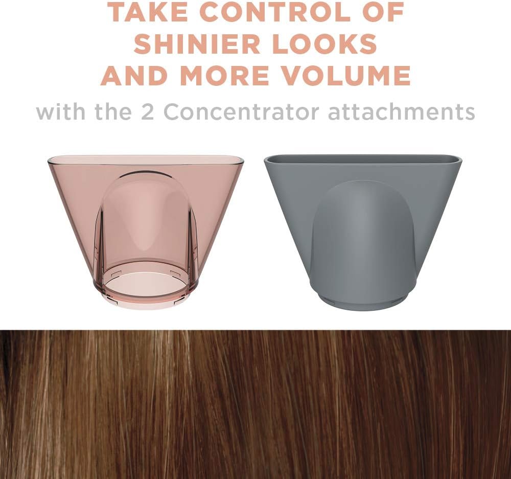InfinitiPRO by Conair 750C Frizz Free Pro Dryer, 3 Heat/2 Speed Settings, Includes Diffuser and 2 Contentrators, Rose Gold, Hair Dryer