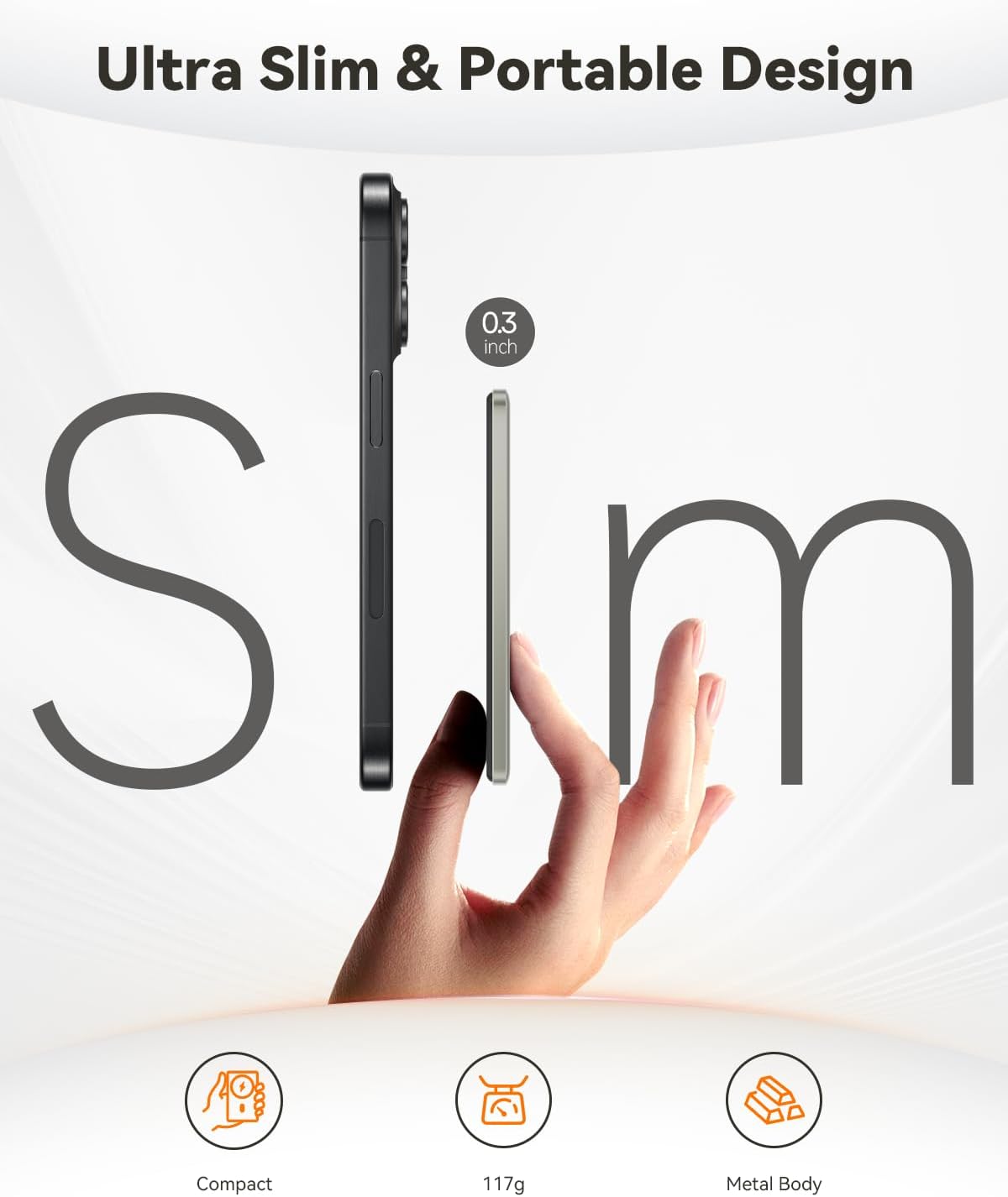 Kuulaa Power Bank 5000mAh 20W, Magnetic Wireless Power Bank 0.3in Ultra Slim Portable Magsafe Charger Compatible with iPhone 15/14 /13/12 Serie - Titanium