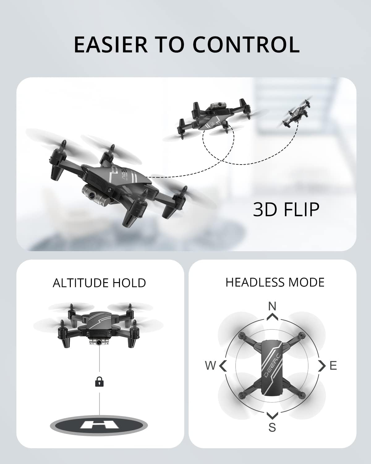 DEERC D20 Mini Drone Foldable for Kids with 720P HD FPV Camera Remote Control Toys Gifts for Boys Girls with Tap Fly,Auto Hover,Voice/Gesture Control,Speed Adjustment,2 Batteries,3D Flip