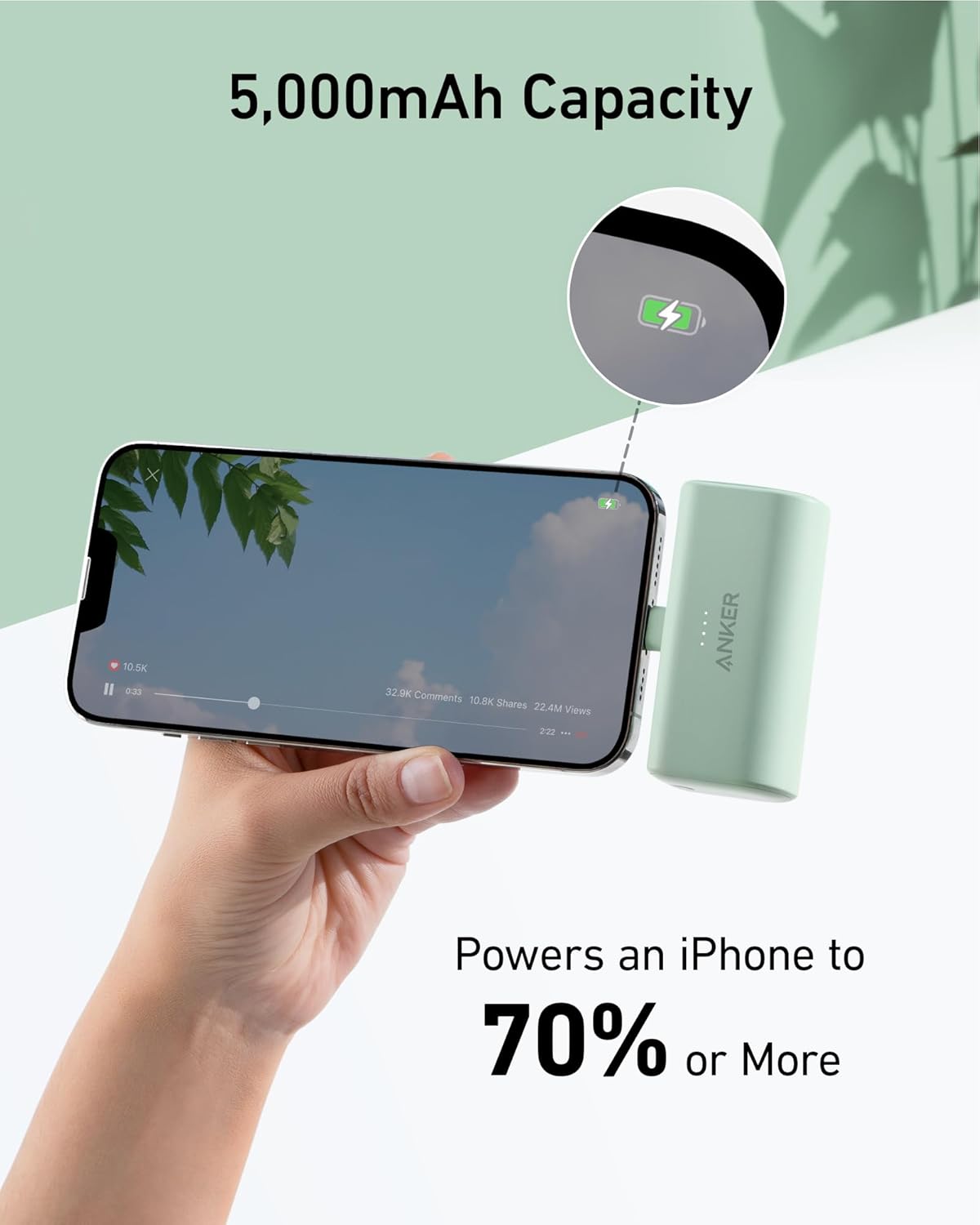 Anker Portable Charger with Built-in Lightning Connector, 5,000mAh MFi Certified 12W Portable Charger, Compatible with iPhone 14/14 Pro / 14 Plus / 14 Pro Max, iPhone 13 and 12 Series