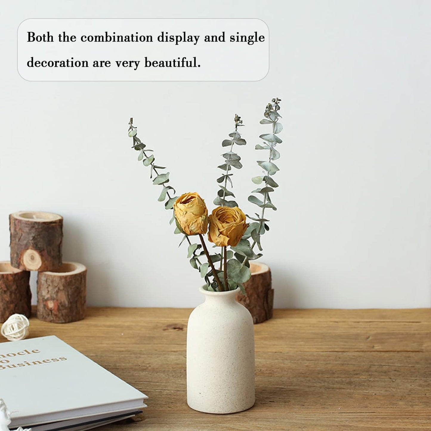 CEMABT White Ceramic vase Set-3 Small Flower vases for Decor,Modern Boho Farmhouse Home Decor,Decorative vase for Pampas Grass&Dried Flowers,idea Shelf,Table,Bookshelf ,Entryway- Distresse