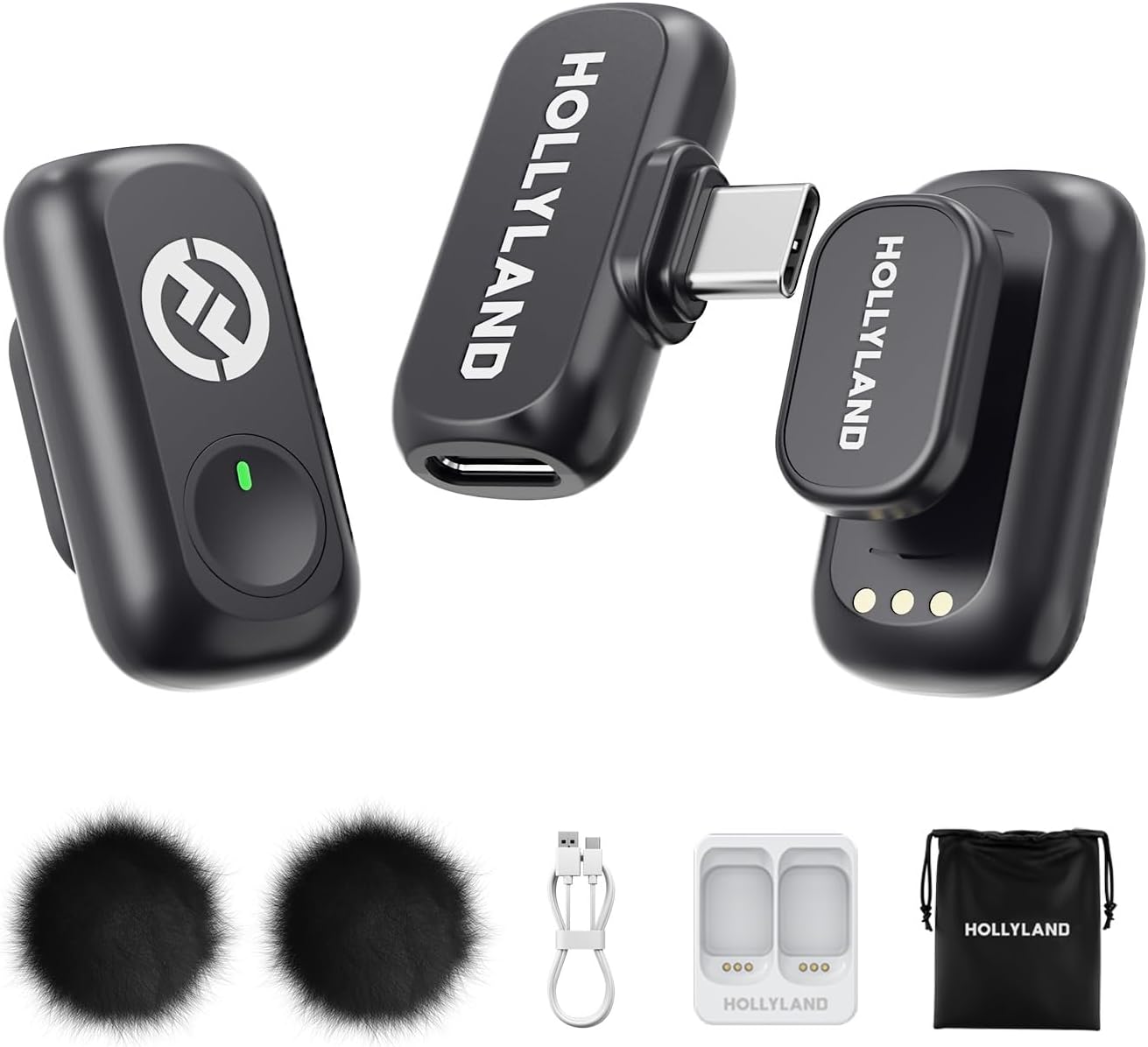 Hollyland Lark A1 Duo - Wireless Microphone USB C for iPhone 16/15 & Android (2TX + USB-C RX + Charging Case), Magnetic Mic for YouTube, TikTok, Podcast, Interviews (Black)
