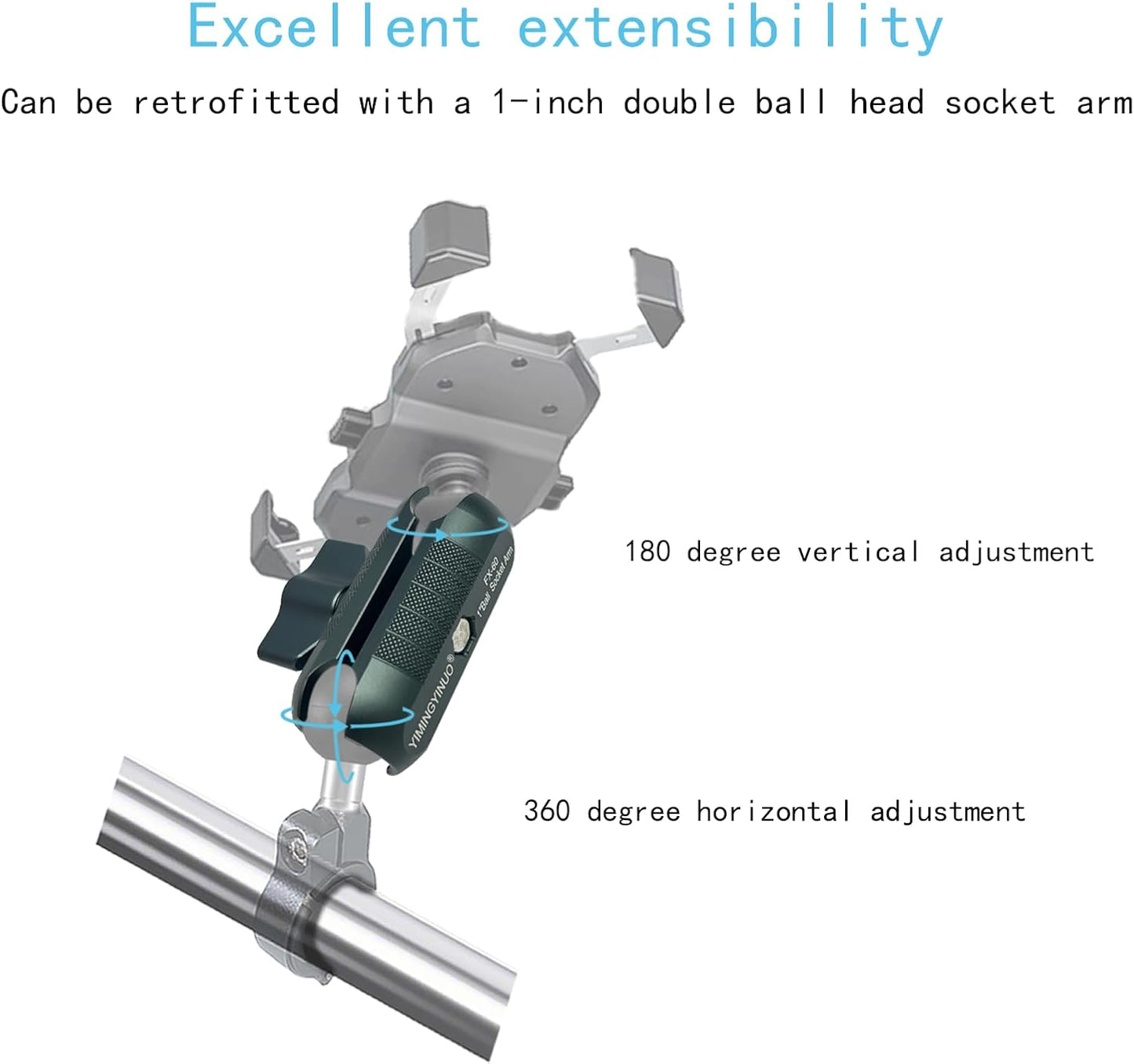 YIMINGYINUO Double Socket Arm Compatible with RAM Mounts B Size 1" Ball Components for Bike/Motorcycle/ATV Phone Mount, Emeralds (Short Arm)