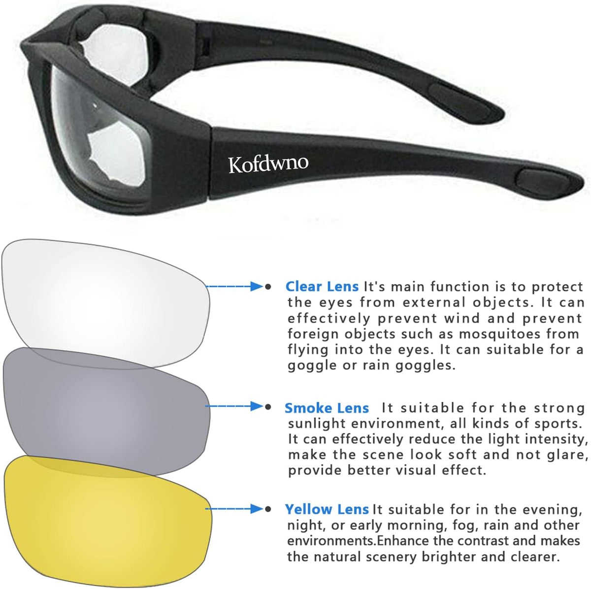3 Pairs Motorcycle Riding Glasses Foam Padded Eyewear Goggles UV Protection Anti-Wind Dustproof Motorcycle Sunglasses for Outdoor Activities Sports-Clear Yellow Smoke - PuriLite