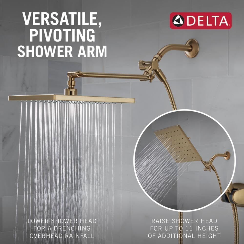 Delta Faucet 10-inch Raincan Shower Head and Hand Held Shower Combo, Black Square Shower Head, Rainfall Shower Head, Hand Shower, High Pressure Shower Head, 1.75 GPM Flow Rate, Matte Black 75527-BL