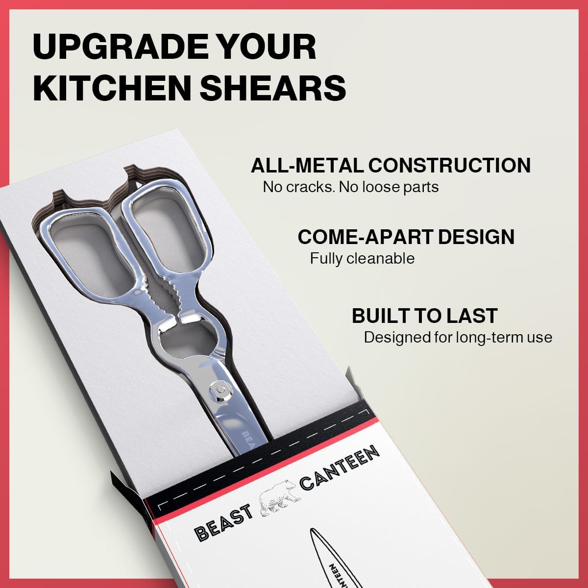 Kitchen Scissors – All Steel, Come-Apart, Dishwasher Safe | Heavy-duty 3Cr14 steel shears. Serrated edge cuts poultry, herbs & seafood. 5-in-1 multi-tool. Opens bottles & cans.