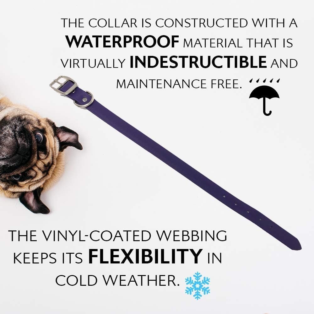 Regal Dog Products Large Pink Waterproof Dog Collar with Heavy Duty Double Buckle & D Ring | Vinyl Coated, Custom Fit, Adjustable Biothane Dog Collar | Chew Resistant Waterproof Collar for Dogs