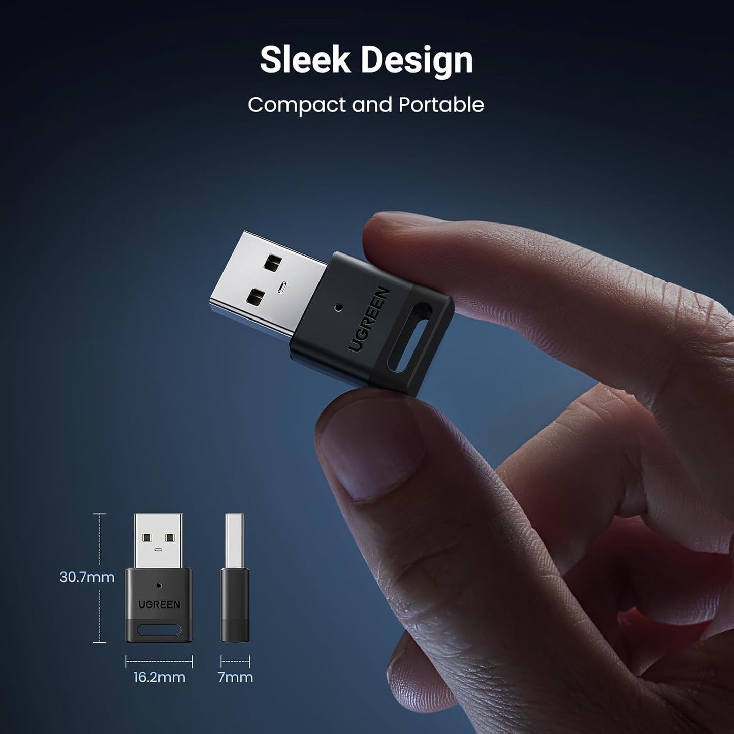 UGREEN Bluetooth 5.3 Adapter USB Bluetooth Dongle for PC Plug and Play for Windows 11 10 8.1 for Wireless Keyboard Mouse Headphone Speaker