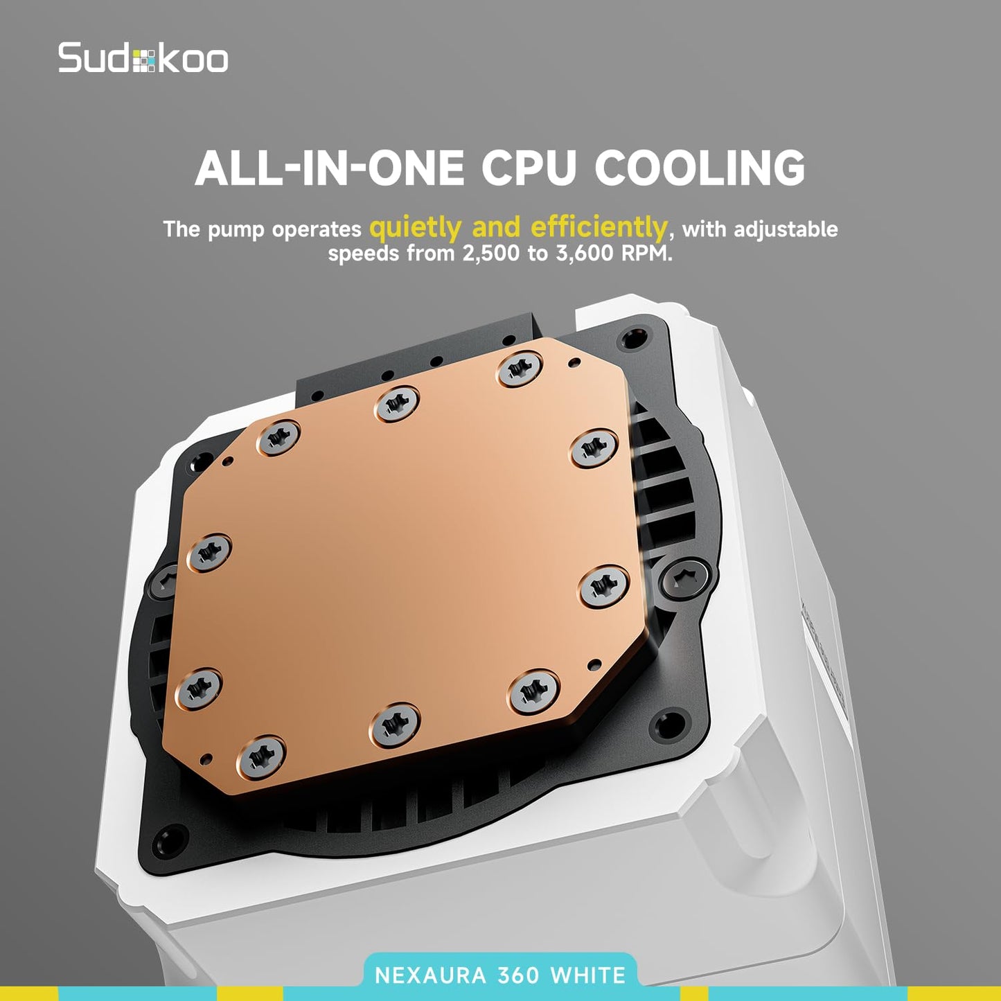 Sudokoo NEXAURA 240 White Liquid CPU Cooler: 240mm AIO CPU Cooler with PWM Pump & ARGB Pump Head - Water Cooling with FDB Fans for Intel LGA 1851/1700/1200/115X AMD AM5/AM4