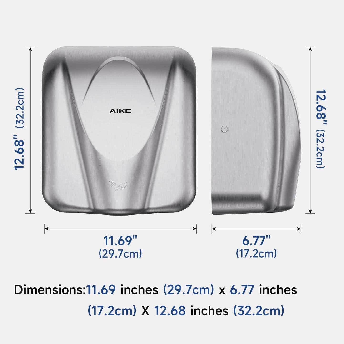 AIKE Elephant Power Commercial Hand Dryer High Speed Auto Warm Wind, Matte Black Thermoset Cover AC110V-130V Model AK2812