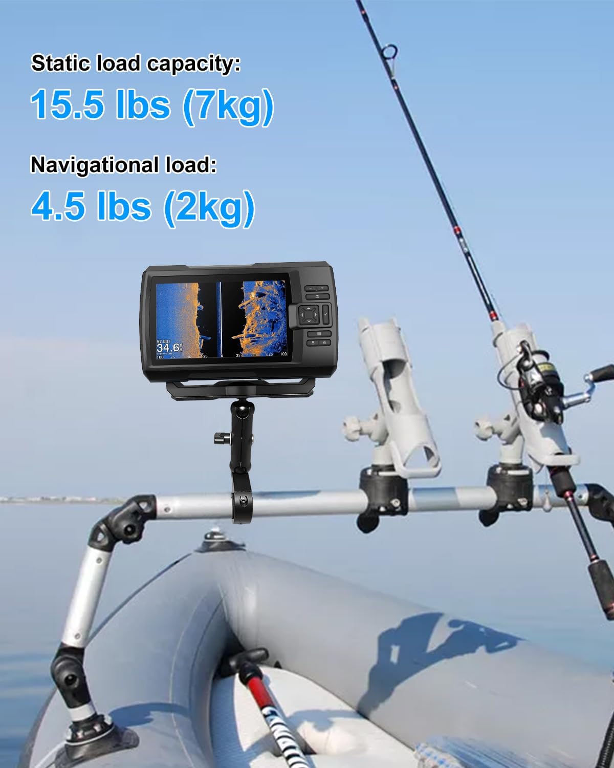 Fish Finder Mount Compatible with Garmin Lowrance Humminbird Sonars, Marine-Grade Fish Finder Mounting Bracket with Pipe Clamps 0.8-1.4 Inch, Depth Finder Holder for Marine Boat Kayak Pontoon Canoe