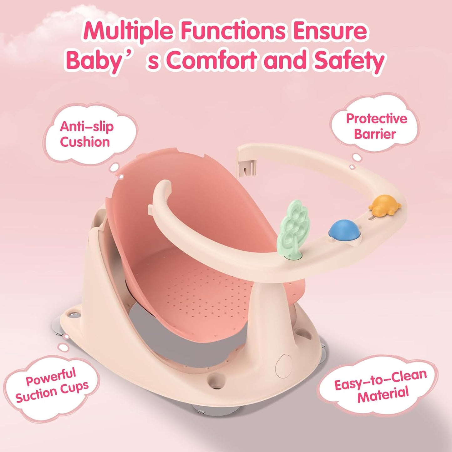 Baby Bath Seat for Babies 6 Months & Up, Non-Slip with Suction Cups, Safe & Comfortable Infant Bath Seat for Bathtub, Grey
