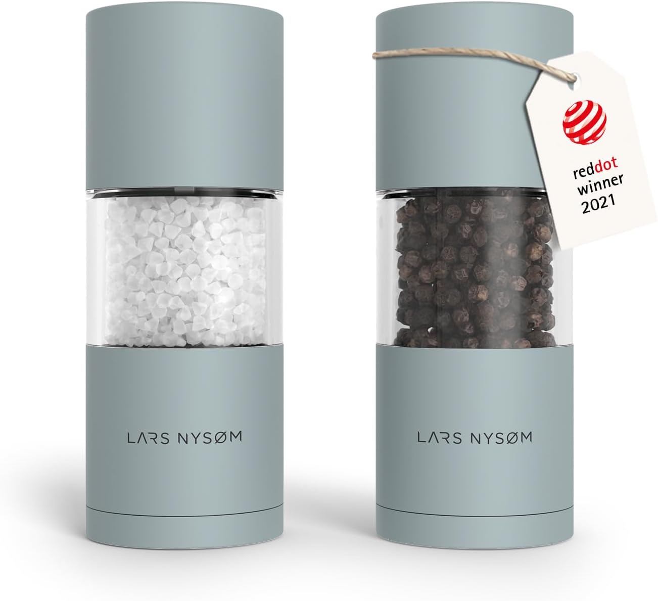 LARS NYSØM Salt and Pepper Grinder Set I Salt and Pepper Mills with Adjustable Ceramic Grinder 2 Pieces I Manual Design Spice Mill Set (Carbon Black)