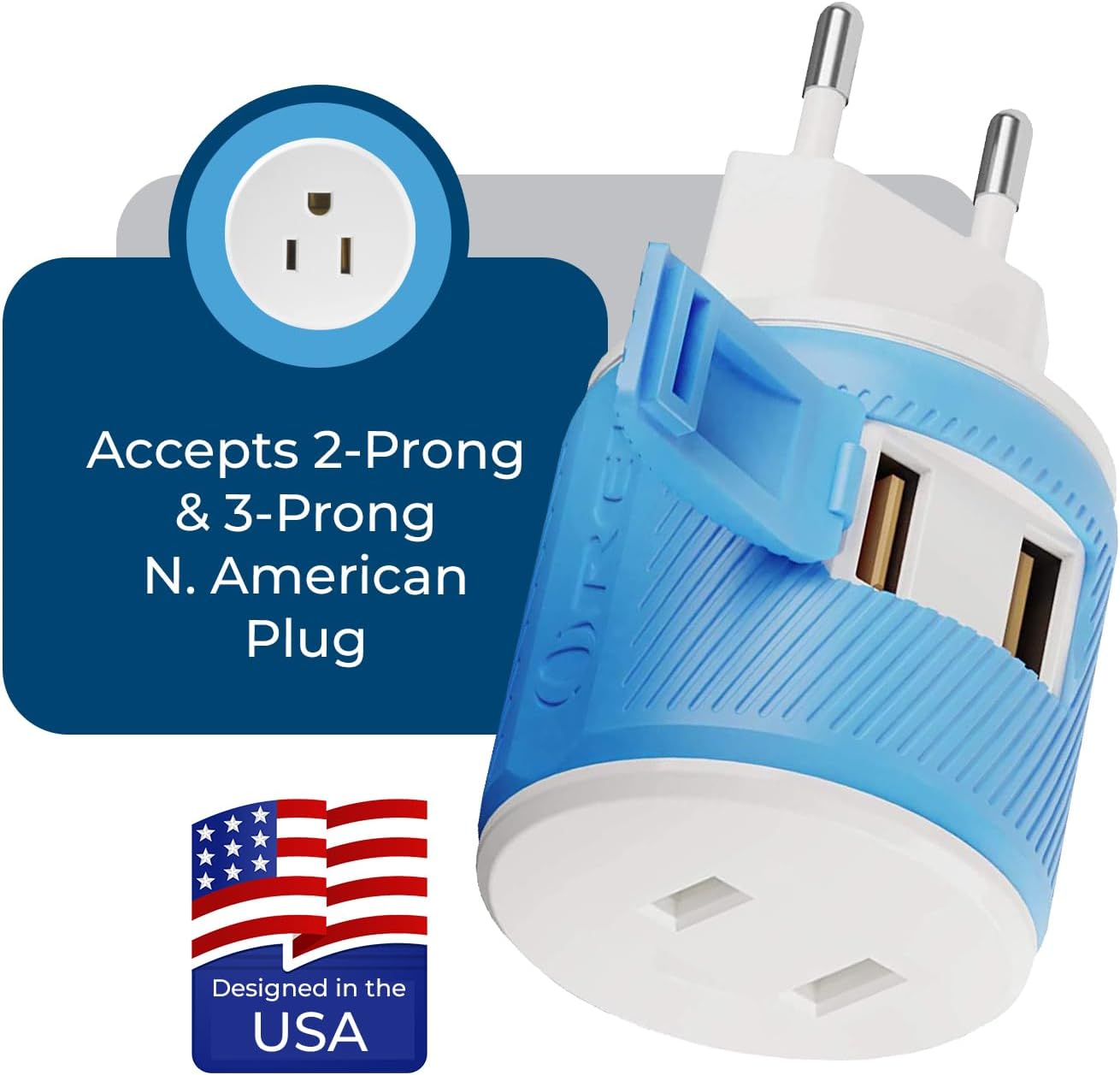 OREI South Africa, Botswana, Namibia Travel Plug Adapter with Dual USB - USA Input - Type M (U2U-10L), Will work with Cell Phones, Camera, Laptop, Tablets, iPad, iPhone