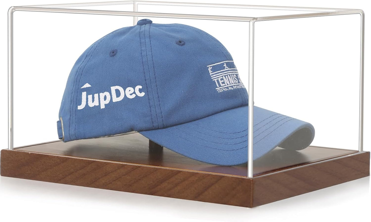 JupDec Baseball Display Case, Clear Cube Baseball Holder with Wooden Base, Autograph Baseball Stand Box for Single Ball, Acacia Wood, Brown, 1 Pack
