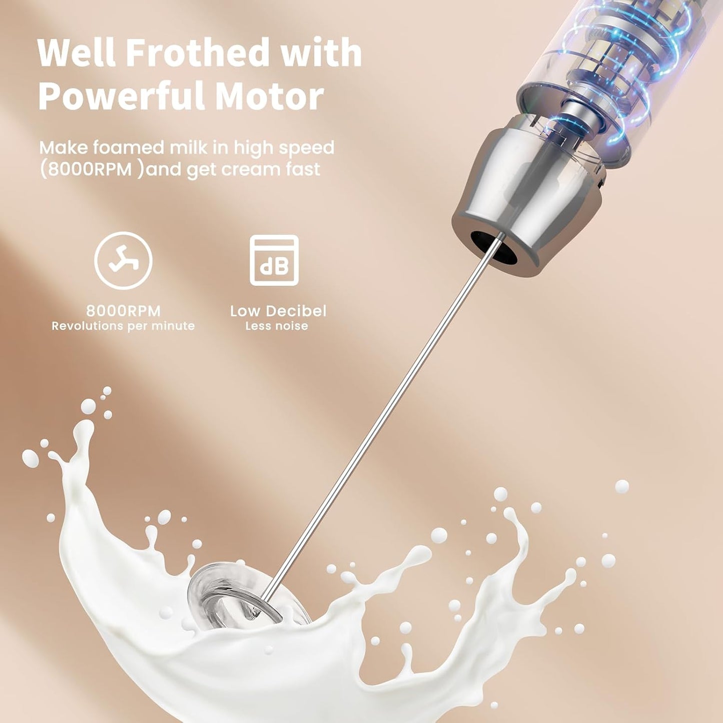 Maestri House Rechargeable Milk Frother, Handheld Electric Foam Maker Waterproof Detachable Stainless Steel Whisk Drink Mixer Foamer with Stand,LunaFro