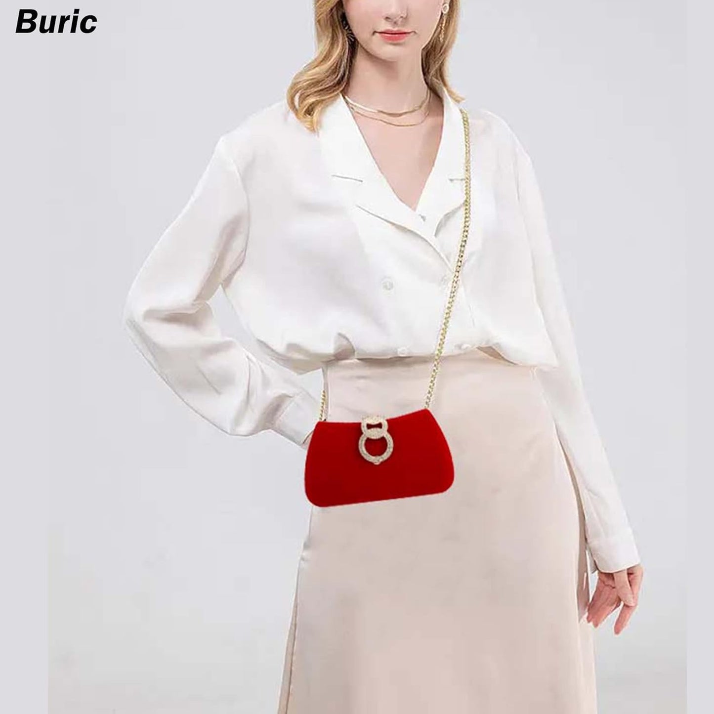 Buric Clutch Purses for Women Fashion Evening Bag Gold Clutch Small Crossbody Bag with Detachable Chain for Party/Wedding