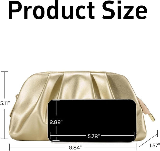 Purilite Select | Dressy Pleated Clutch Purse | Soft PU Vegan Leather Evening Bag | Elegant Formal Handbag for Wedding, Prom & Cocktail Party