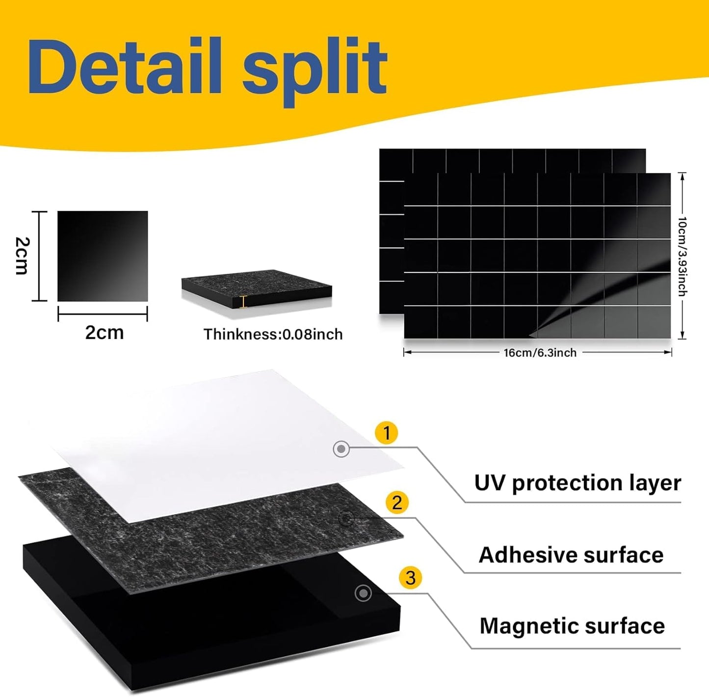 110Pcs Square Magnets Magnetic Tape Strip - Magnet Sheets Magnets with Adhesive Backing Magnet on One Side Self Adhesive on The Other Side for Fridge Organisation,Art Project,Classroom