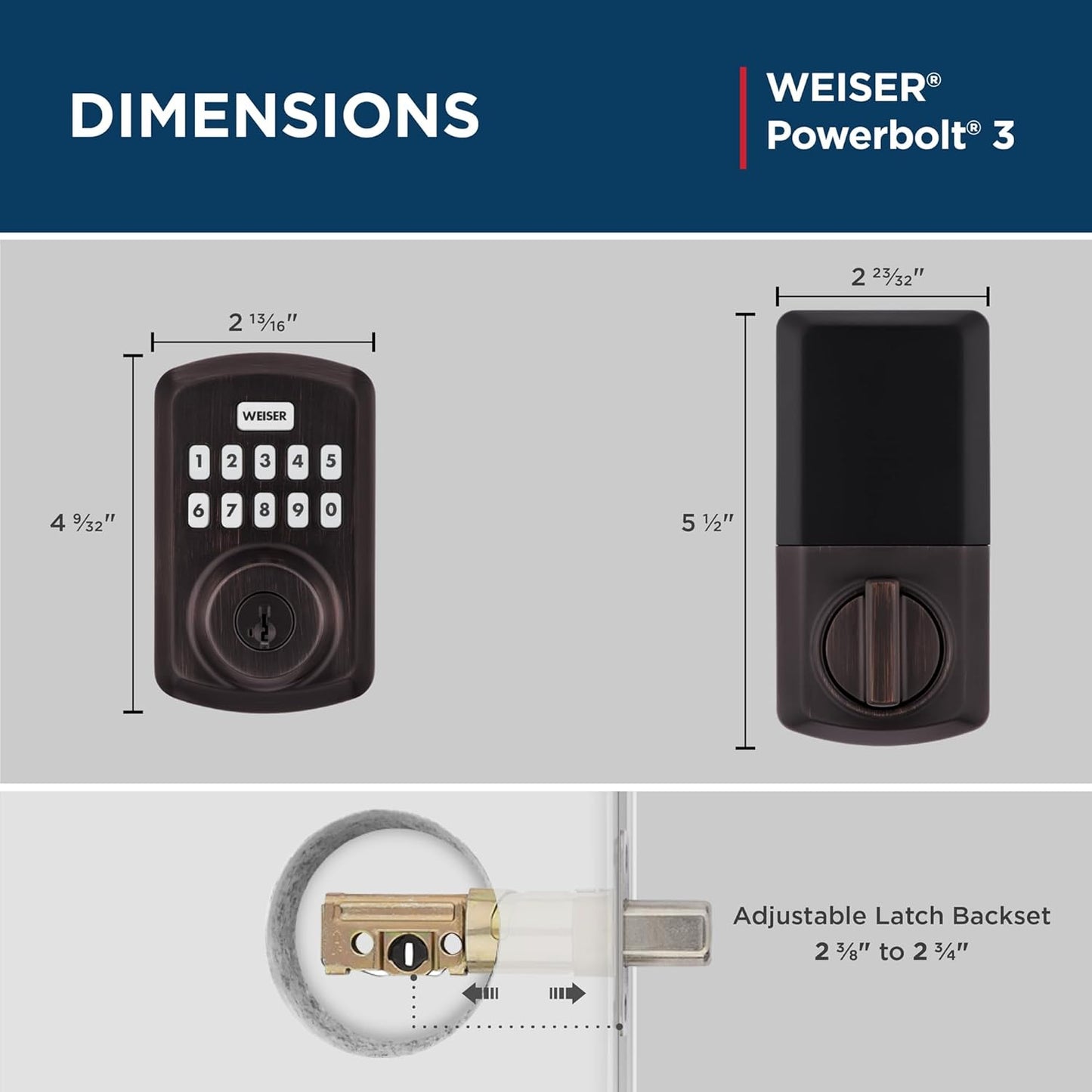 Weiser Powerbolt 3 Matte Black Keyless Entry Door Lock/Deadbolt Lock, 10-Button Keypad Door Lock with Auto Lock and 12-Month Battery Life, Electronic Door Locks for Front Door, Home Décor