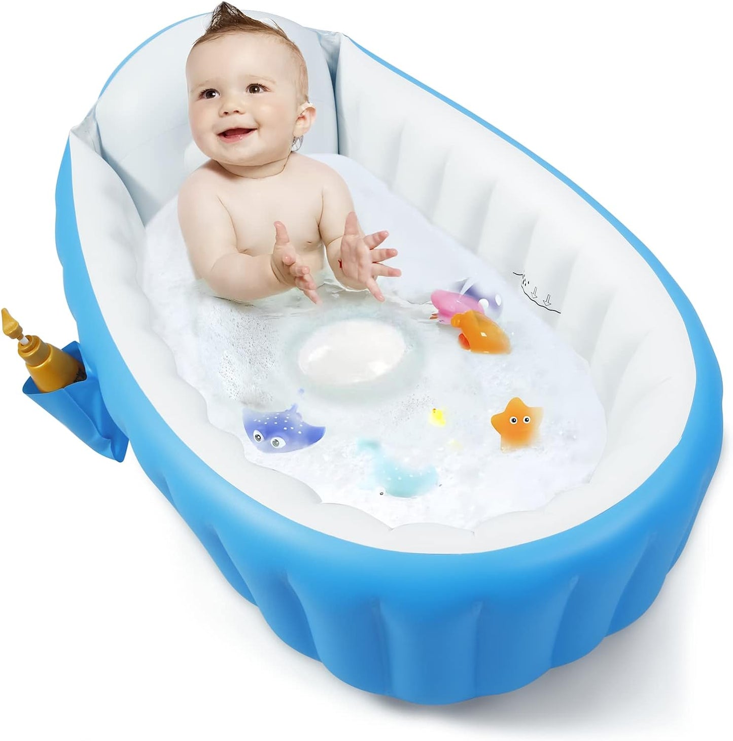 PandaEar Inflatable Baby Bathtub, Portable Travel Baby Bath Tub Toddler Bathtub with Air Pump, Foldable Non-Slip Shower Basin Mini Air Swimming Pool for Newborn (Blue)