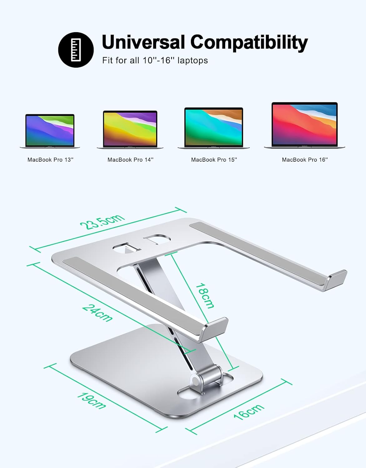 Zewwen Laptop Stand for Desk, Ergonomic Adjustable Foldable Computer Stand with Heat-Vent, Aluminium Alloy Laptop Riser Compatible with MacBook Air, Pro, Dell XPS, Samsung, 10”-16"
