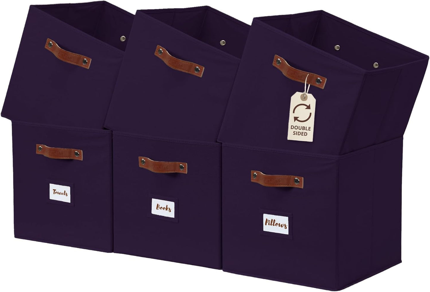 DECOMOMO Cube Storage Bin, Storage Cubes with Labels, Baskets for Shelves Kallax Linen Closet Organizers (Cube 10.5x11"/ 6pcs, Black)
