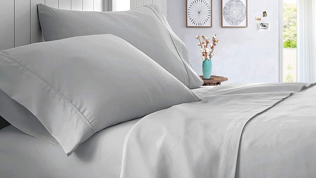 Linen Sheets 100% Egyptian Cotton- Twin-XL Sheet Set 4 Piece- 1000 Thread Count- Fits Upto 18" Deep Pocket- Long Staple Cotton Bedding, Sateen Weave-Light Blue Solid
