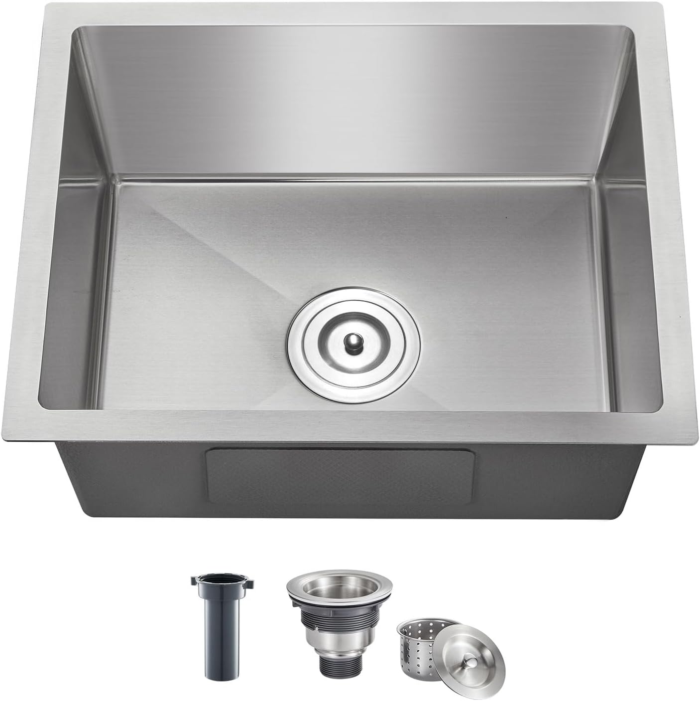 MENATT 20-inch Undermount Kitchen Sink, SUS304 Stainless Steel Handmade Single Bowl Kitchen Sink with Sink Strainer (Brushed), 20"x16"x9"