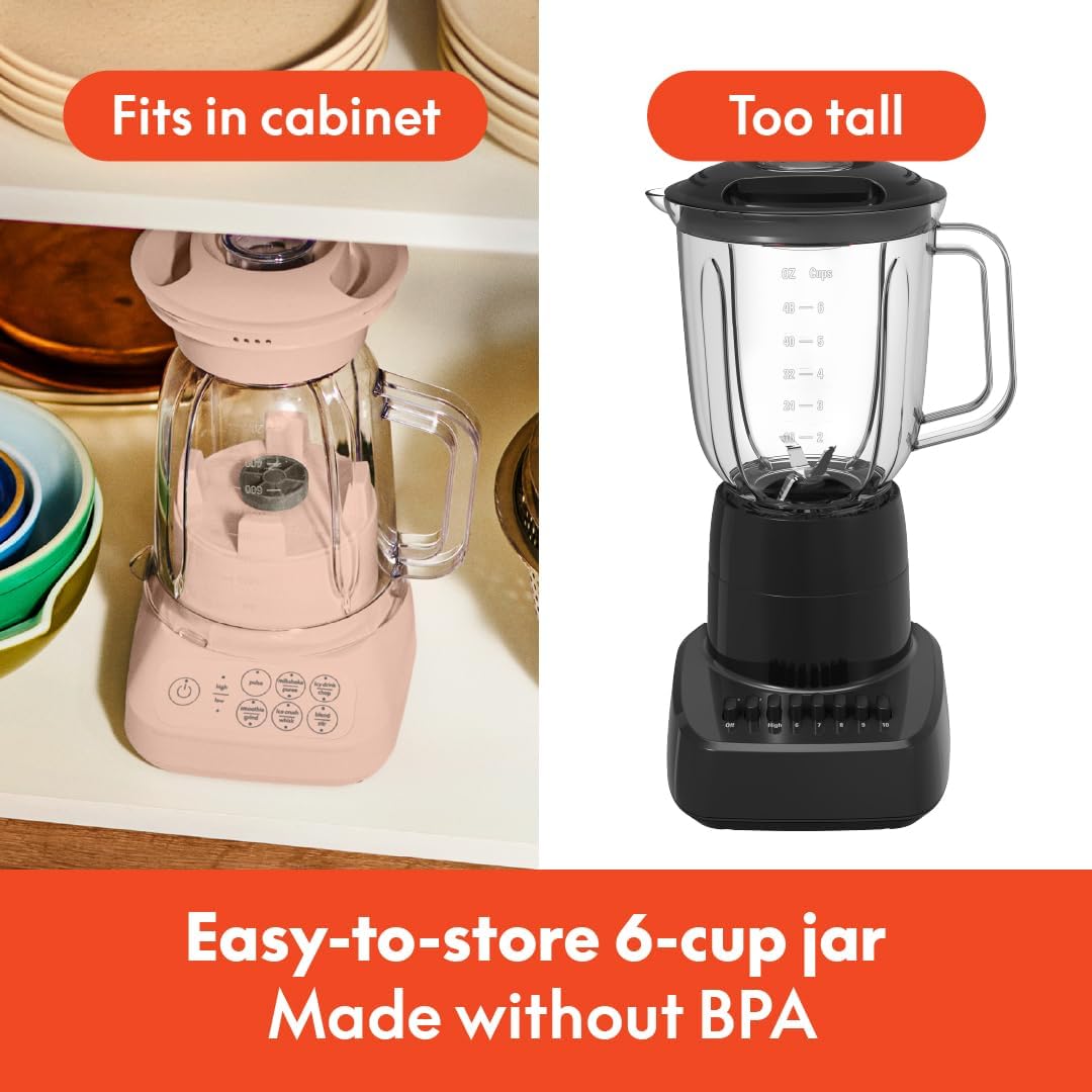 Bella 10-Speed Countertop Blender, Juicer and Smoothies, Fits Anywhere™, Slim Design with Lid and Lid for Dishwasher Stainless Steel Carafe, 450W, Surf