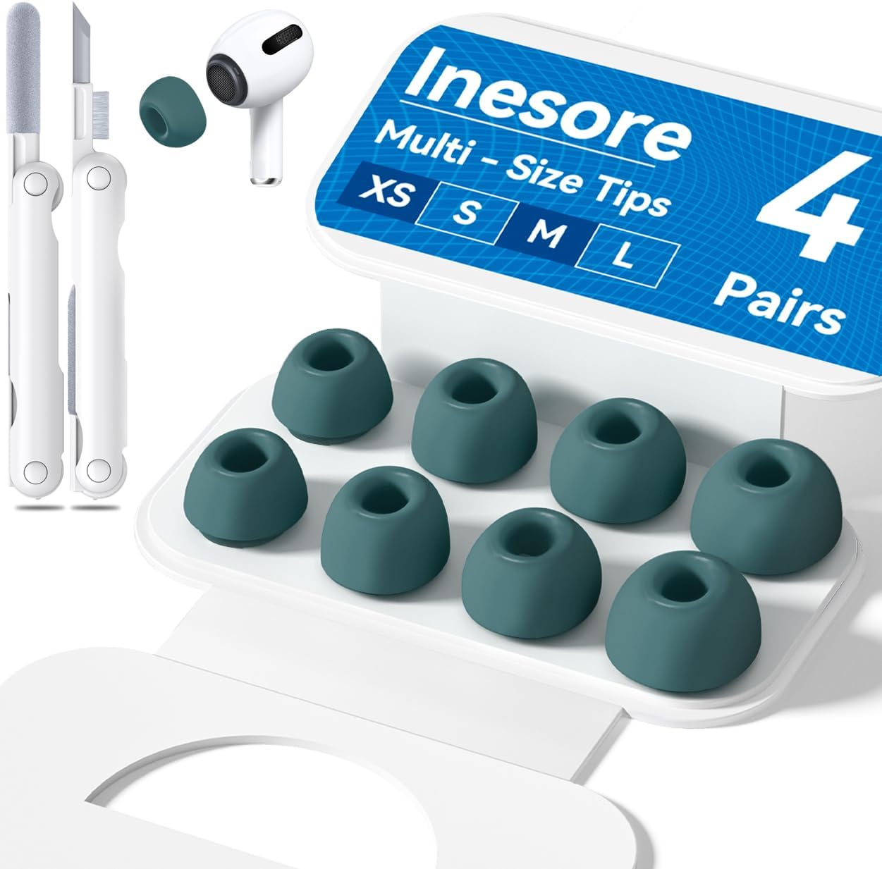 4 Pairs Replacement Ear Tips for AirPods Pro 2nd/1st Generation with Portable Storage Box & Cleaner Pen,Noise Reduction Holewith & Built-in dust Guard Screen,Silicone Ear Tips for AirPods Pro (White)