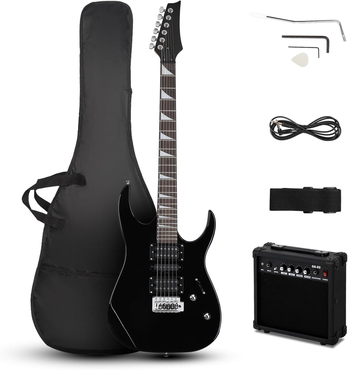 Ktaxon 39" Electric Guitar with 20Watt Amp, Full Size 170 Model Starter Guitar Kit for Beginners & Professionals W/Bag, Shoulder Strap, Wrench Tool, Plectrum - Black
