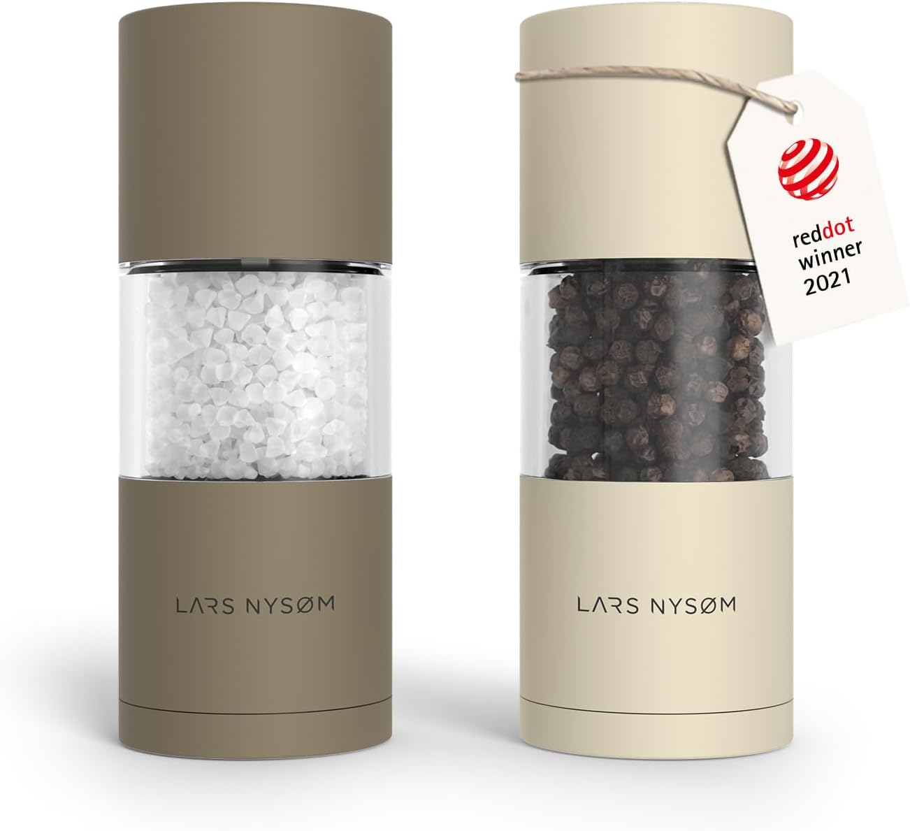LARS NYSØM Salt and Pepper Grinder Set I Salt and Pepper Mills with Adjustable Ceramic Grinder 2 Pieces I Manual Design Spice Mill Set (Carbon Black)