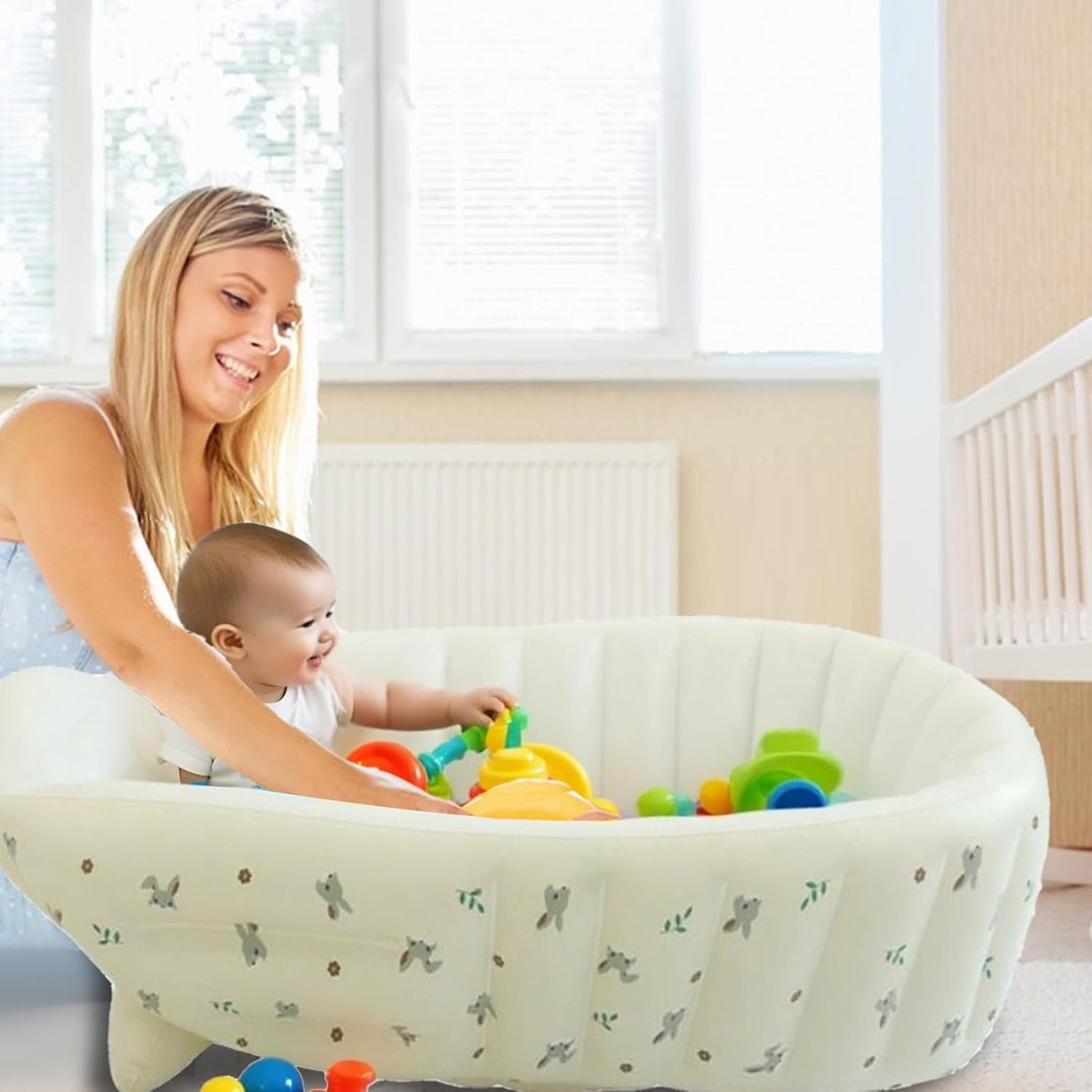 Baby Tubs - Inflatable Toddler Shower Tub - Adjustable Foldable Bathing Support Seat Bathroom Accessories for Beach Pool Outdoor Camping Travel