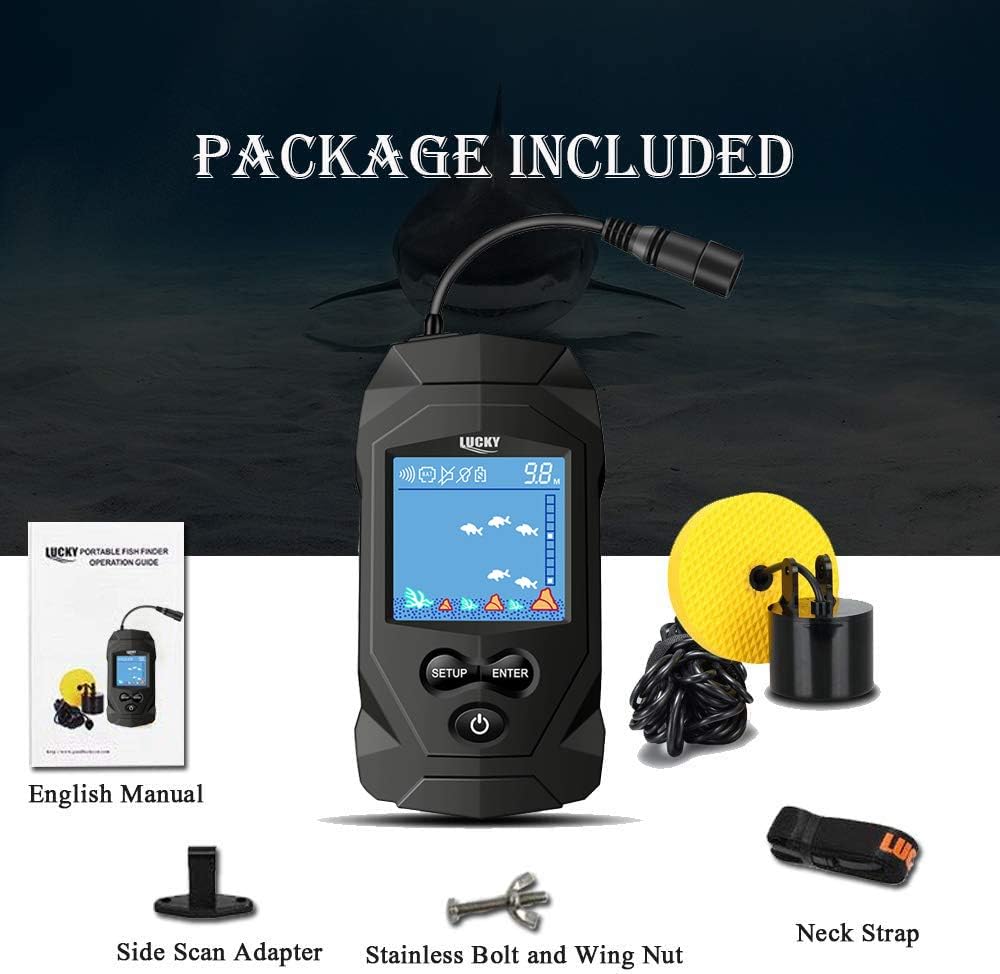 LUCKY Portable Fish Finders Wired Transducer Kayak Fish Finder Kit Portable Depth Finder LCD Display for Kayak Boat Ice Fishing